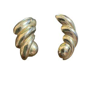 Gold Tone Croissant Pierced Earrings Vintage LG Shell